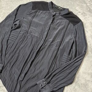 All Saints 100% Silk Pleated No Show Button Blouse Womens Size 10 Longsleeve